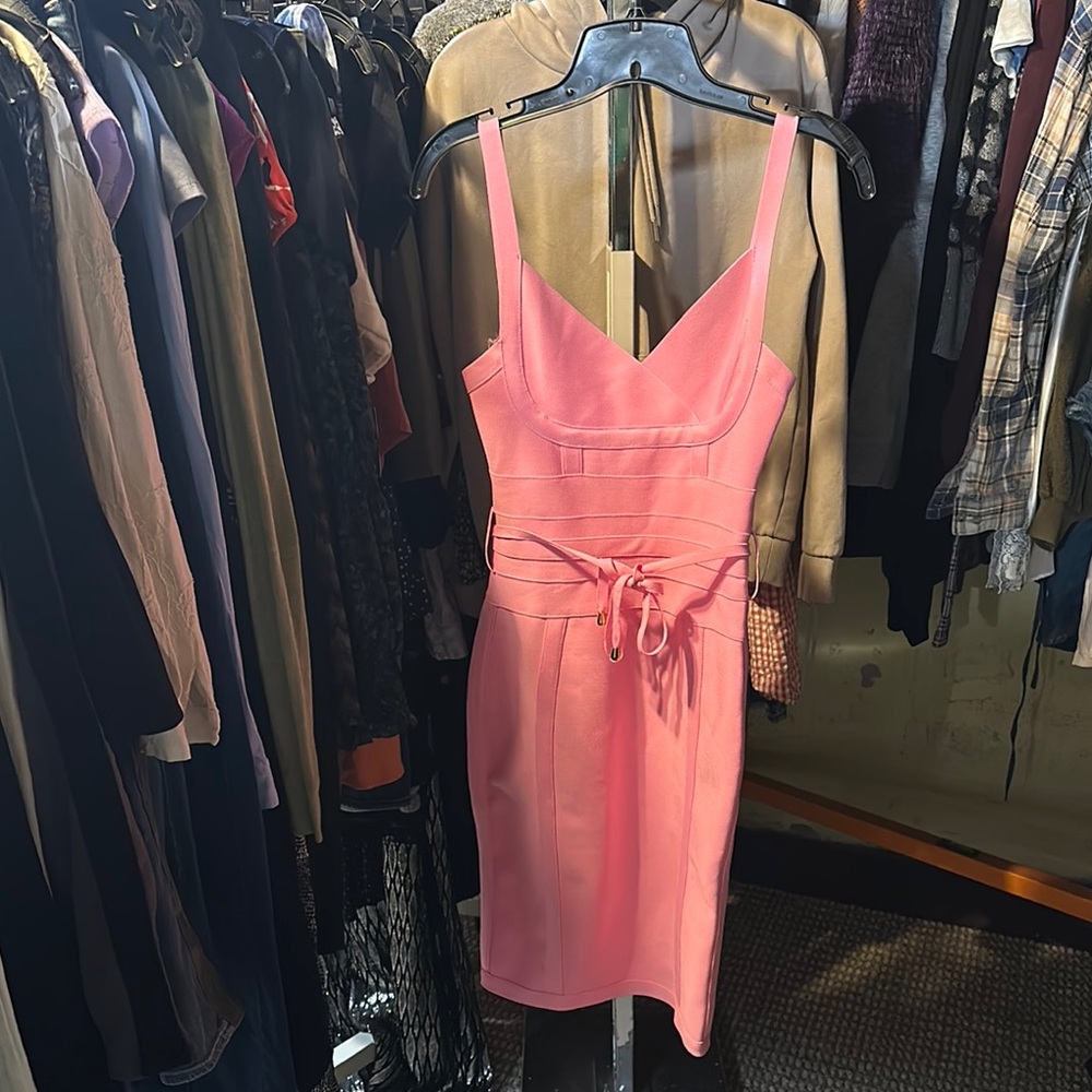 Bella Barnett pink dress m sexy body con gold zipper